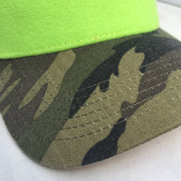Velcro Baseball Cap in Lime Green Suede & Camo (includes 1 x Velcro Patch) #capbuilder