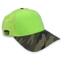 Velcro Baseball Cap in Lime Green Suede & Camo (includes 1 x Velcro Patch) #capbuilder