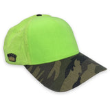 Velcro Baseball Cap in Lime Green Suede & Camo (includes 1 x Velcro Patch) #capbuilder